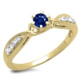 0.33 Carat (ctw) 18K Yellow Gold Round Cut Blue Sapphire & White Diamond Ladies Bridal Solitaire With Accents Engagement Ring 1/3 CT