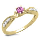 0.33 Carat (ctw) 14K Yellow Gold Round Cut Pink Sapphire & White Diamond Ladies Bridal Solitaire With Accents Engagement Ring 1/3 CT