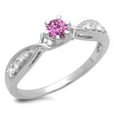 0.33 Carat (ctw) 18K White Gold Round Cut Pink Sapphire & White Diamond Ladies Bridal Solitaire With Accents Engagement Ring 1/3 CT