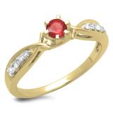 0.33 Carat (ctw) 10K Yellow Gold Round Cut Red Ruby & White Diamond Ladies Bridal Solitaire With Accents Engagement Ring 1/3 CT