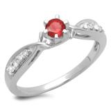 0.33 Carat (ctw) 18K White Gold Round Cut Red Ruby & White Diamond Ladies Bridal Solitaire With Accents Engagement Ring 1/3 CT