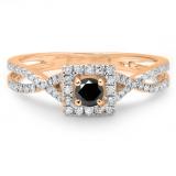 0.50 Carat (ctw) 10K Rose Gold Round Cut Black & White Diamond Ladies Bridal Swirl Split Shank Halo Engagement Ring 1/2 CT