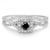 0.50 Carat (ctw) 14K White Gold Round Cut Black & White Diamond Ladies Bridal Swirl Split Shank Halo Engagement Ring 1/2 CT
