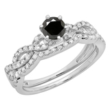 0.90 Carat (ctw) 18K White Gold Round Cut White Diamond Ladies Bridal Twisted Swirl Engagement Ring Matching Wedding Band Set Semi Mount (NO CENTER STONE)