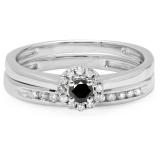 0.33 Carat (ctw) 10K White Gold Round Cut Black & White Diamond Ladies Bridal Halo Engagement Ring With Matching Band Set 1/3 CT