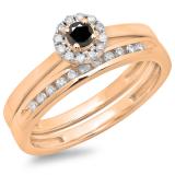 0.33 Carat (ctw) 14K Rose Gold Round Cut Black & White Diamond Ladies Bridal Halo Engagement Ring With Matching Band Set 1/3 CT