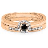 0.33 Carat (ctw) 14K Rose Gold Round Cut Black & White Diamond Ladies Bridal Halo Engagement Ring With Matching Band Set 1/3 CT