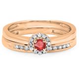 0.33 Carat (ctw) 10K Rose Gold Round Cut Red Ruby & White Diamond Ladies Bridal Halo Engagement Ring With Matching Band Set 1/3 CT