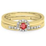 0.33 Carat (ctw) 10K Yellow Gold Round Cut Red Ruby & White Diamond Ladies Bridal Halo Engagement Ring With Matching Band Set 1/3 CT