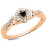 0.25 Carat (ctw) 10K Rose Gold Round Black & White Diamond Ladies Swirl Split Shank Bridal Halo Engagement Ring 1/4 CT