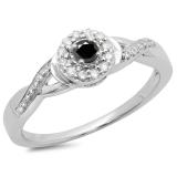 0.25 Carat (ctw) 10K White Gold Round Black & White Diamond Ladies Swirl Split Shank Bridal Halo Engagement Ring 1/4 CT