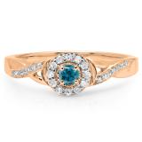 0.25 Carat (ctw) 10K Rose Gold Round Blue & White Diamond Ladies Swirl Split Shank Bridal Halo Engagement Ring 1/4 CT