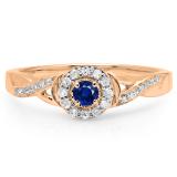 0.25 Carat (ctw) 10K Rose Gold Round Blue Sapphire & White Diamond Ladies Swirl Split Shank Bridal Halo Engagement Ring 1/4 CT