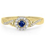 0.25 Carat (ctw) 14K Yellow Gold Round Blue Sapphire & White Diamond Ladies Swirl Split Shank Bridal Halo Engagement Ring 1/4 CT