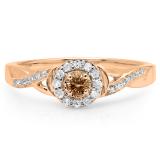 0.25 Carat (ctw) 10K Rose Gold Round Champagne & White Diamond Ladies Swirl Split Shank Bridal Halo Engagement Ring 1/4 CT