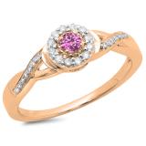 0.25 Carat (ctw) 10K Rose Gold Round Pink Sapphire & White Diamond Ladies Swirl Split Shank Bridal Halo Engagement Ring 1/4 CT