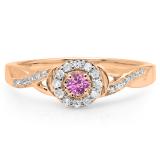 0.25 Carat (ctw) 10K Rose Gold Round Pink Sapphire & White Diamond Ladies Swirl Split Shank Bridal Halo Engagement Ring 1/4 CT