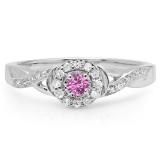 0.25 Carat (ctw) 10K White Gold Round Pink Sapphire & White Diamond Ladies Swirl Split Shank Bridal Halo Engagement Ring 1/4 CT