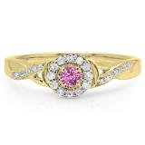 0.25 Carat (ctw) 10K Yellow Gold Round Pink Sapphire & White Diamond Ladies Swirl Split Shank Bridal Halo Engagement Ring 1/4 CT