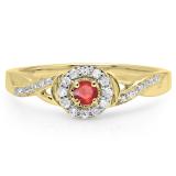 0.25 Carat (ctw) 10K Yellow Gold Round Red Ruby & White Diamond Ladies Swirl Split Shank Bridal Halo Engagement Ring 1/4 CT