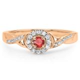 0.25 Carat (ctw) 14K Rose Gold Round Red Ruby & White Diamond Ladies Swirl Split Shank Bridal Halo Engagement Ring 1/4 CT