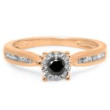 0.40 Carat (ctw) 10K Rose Gold Round Cut Black & White Diamond Ladies Bridal Solitaire With Accents Engagement Ring