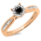 0.40 Carat (ctw) 18K Rose Gold Round Cut Black & White Diamond Ladies Bridal Solitaire With Accents Engagement Ring