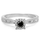 0.40 Carat (ctw) 18K White Gold Round Cut Black & White Diamond Ladies Bridal Solitaire With Accents Engagement Ring