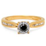 0.40 Carat (ctw) 18K Yellow Gold Round Cut Black & White Diamond Ladies Bridal Solitaire With Accents Engagement Ring