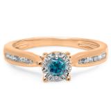 0.40 Carat (ctw) 10K Rose Gold Round Cut Blue & White Diamond Ladies Bridal Solitaire With Accents Engagement Ring