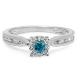 0.40 Carat (ctw) 10K White Gold Round Cut Blue & White Diamond Ladies Bridal Solitaire With Accents Engagement Ring