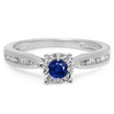 0.40 Carat (ctw) 10K White Gold Round Cut Blue Sapphire & White Diamond Ladies Bridal Solitaire With Accents Engagement Ring