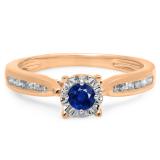0.40 Carat (ctw) 14K Rose Gold Round Cut Blue Sapphire & White Diamond Ladies Bridal Solitaire With Accents Engagement Ring