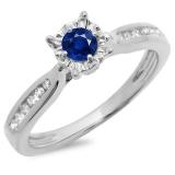 0.40 Carat (ctw) 14K White Gold Round Cut Blue Sapphire & White Diamond Ladies Bridal Solitaire With Accents Engagement Ring