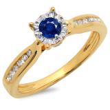 0.40 Carat (ctw) 18K Yellow Gold Round Cut Blue Sapphire & White Diamond Ladies Bridal Solitaire With Accents Engagement Ring