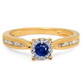 0.40 Carat (ctw) 18K Yellow Gold Round Cut Blue Sapphire & White Diamond Ladies Bridal Solitaire With Accents Engagement Ring