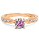 0.40 Carat (ctw) 10K Rose Gold Round Cut Pink Sapphire & White Diamond Ladies Bridal Solitaire With Accents Engagement Ring