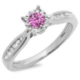0.40 Carat (ctw) 10K White Gold Round Cut Pink Sapphire & White Diamond Ladies Bridal Solitaire With Accents Engagement Ring