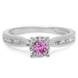 0.40 Carat (ctw) 10K White Gold Round Cut Pink Sapphire & White Diamond Ladies Bridal Solitaire With Accents Engagement Ring