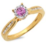 0.40 Carat (ctw) 10K Yellow Gold Round Cut Pink Sapphire & White Diamond Ladies Bridal Solitaire With Accents Engagement Ring
