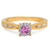 0.40 Carat (ctw) 10K Yellow Gold Round Cut Pink Sapphire & White Diamond Ladies Bridal Solitaire With Accents Engagement Ring
