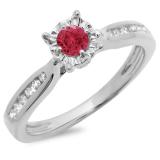 0.40 Carat (ctw) 10K White Gold Round Cut Red Ruby & White Diamond Ladies Bridal Solitaire With Accents Engagement Ring