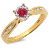 0.40 Carat (ctw) 10K Yellow Gold Round Cut Red Ruby & White Diamond Ladies Bridal Solitaire With Accents Engagement Ring