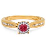 0.40 Carat (ctw) 10K Yellow Gold Round Cut Red Ruby & White Diamond Ladies Bridal Solitaire With Accents Engagement Ring