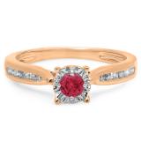 0.40 Carat (ctw) 14K Rose Gold Round Cut Red Ruby & White Diamond Ladies Bridal Solitaire With Accents Engagement Ring