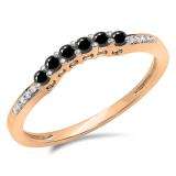 0.25 Carat (ctw) 10K Rose Gold Round Black & White Diamond Ladies Anniversary Wedding Stackable Band Guard Ring 1/4 CT