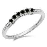 0.25 Carat (ctw) 10K White Gold Round Black & White Diamond Ladies Anniversary Wedding Stackable Band Guard Ring 1/4 CT