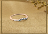 0.25 Carat (ctw) 10K Rose Gold Round Blue & White Diamond Ladies Anniversary Wedding Stackable Band Guard Ring 1/4 CT