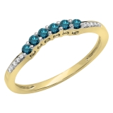 0.25 Carat (ctw) 10K Yellow Gold Round Blue & White Diamond Ladies Anniversary Wedding Stackable Band Guard Ring 1/4 CT
