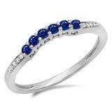 0.25 Carat (ctw) 14K White Gold Round Blue Sapphire & White Diamond Ladies Anniversary Wedding Stackable Band Guard Ring 1/4 CT
